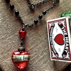 Vintage UpCycled Mini Glass Heart with Romantic Words on Vintage Necklaces ASST